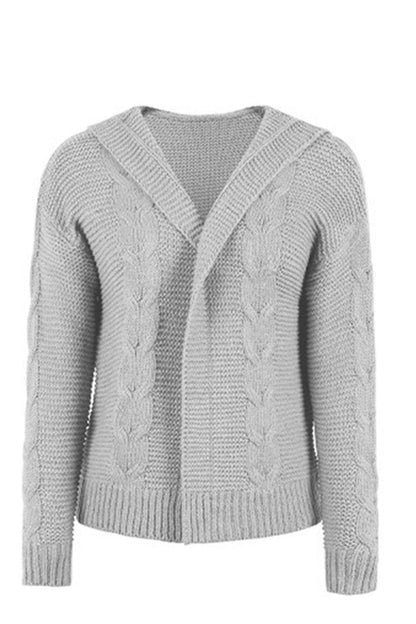 Cable-Knit Dropped Shoulder Hooded Cardigan.