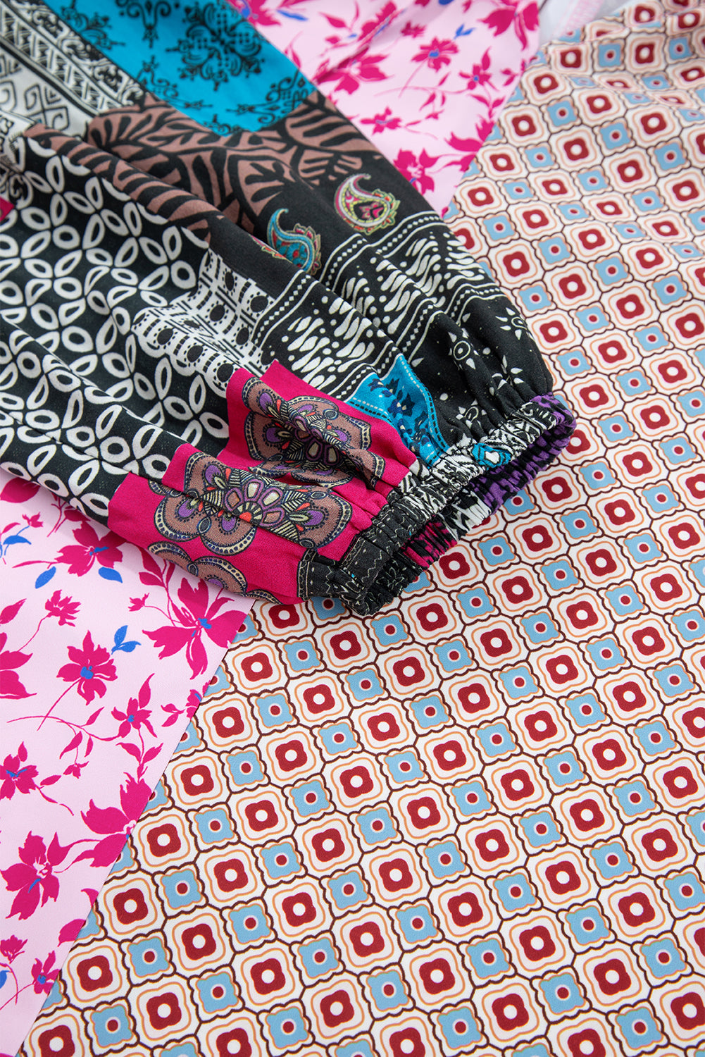 Premium Pink Boho Mixed Floral Drop Shoulder Bubble Sleeve Blouse Dear-Lover Dropshipping