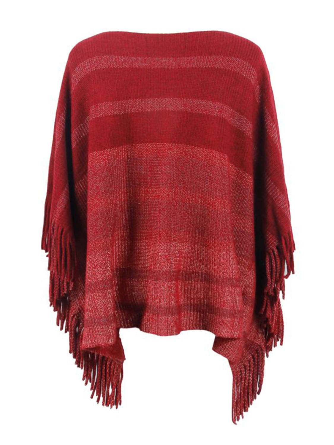 Striped Boat Neck Poncho with Fringes.