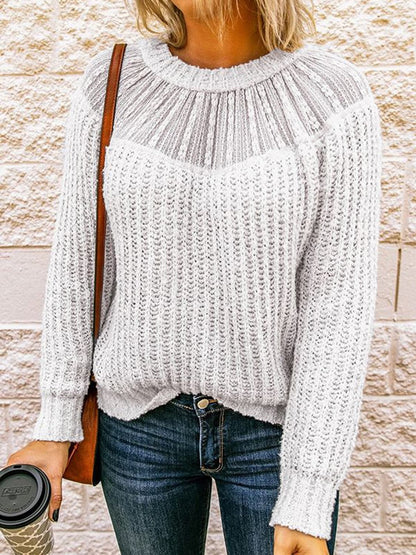 Round Neck Rib-Knit Sweater.