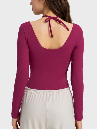 Halter Neck Long Sleeve Sporty Top.