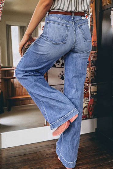 Beau Blue Tailored Center Seam Straight Loose Highrise Jeans
