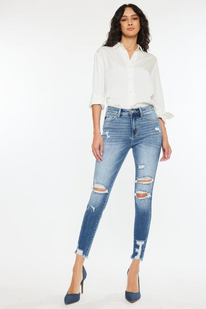 Kancan – Knöchelhohe Skinny-Jeans mit Fransen