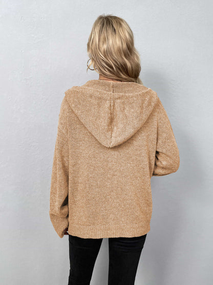 Button-Down Long Sleeve Hooded Sweater.