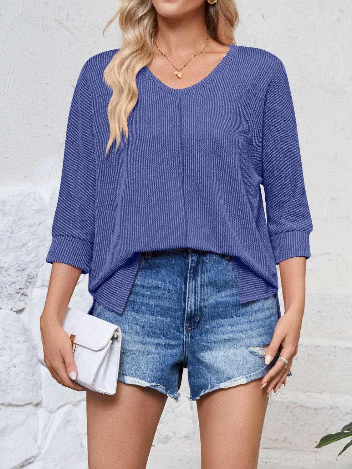 Textured 3/4 sleeve blouse - Love Salve 