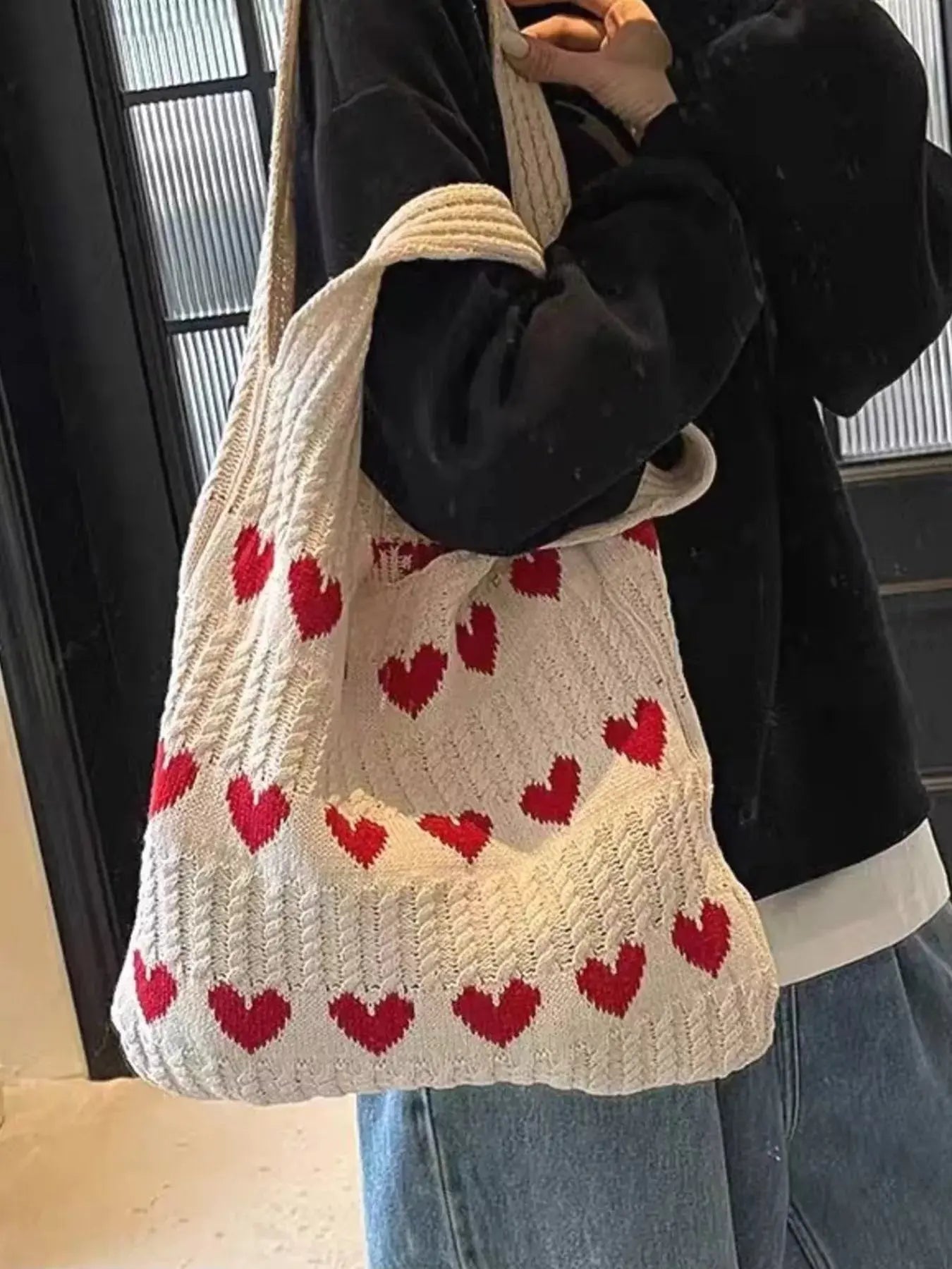 Heart Pattern Knitted Handbag Simply Love