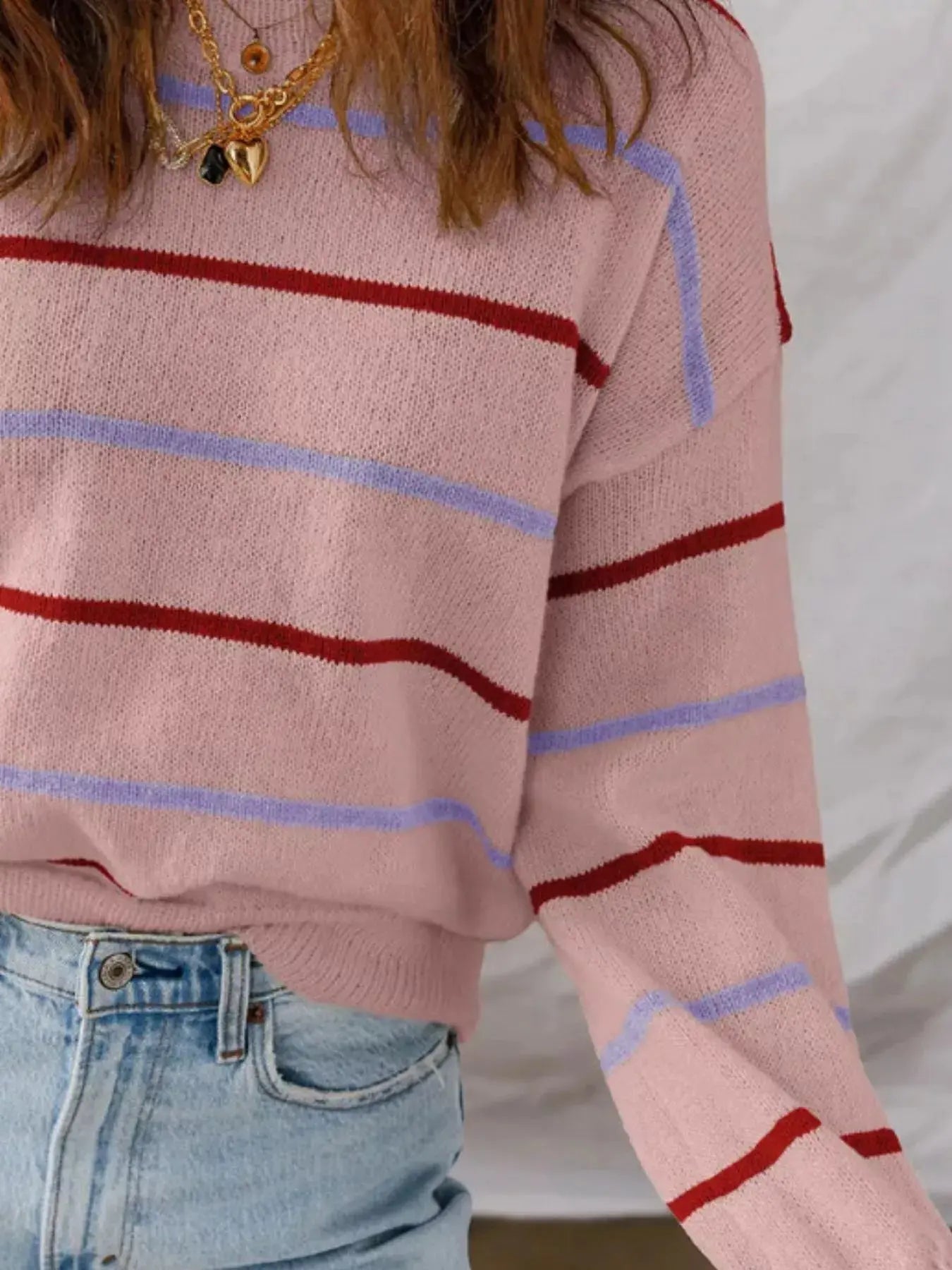 Striped Knit Round Neck Sweater Simply Love