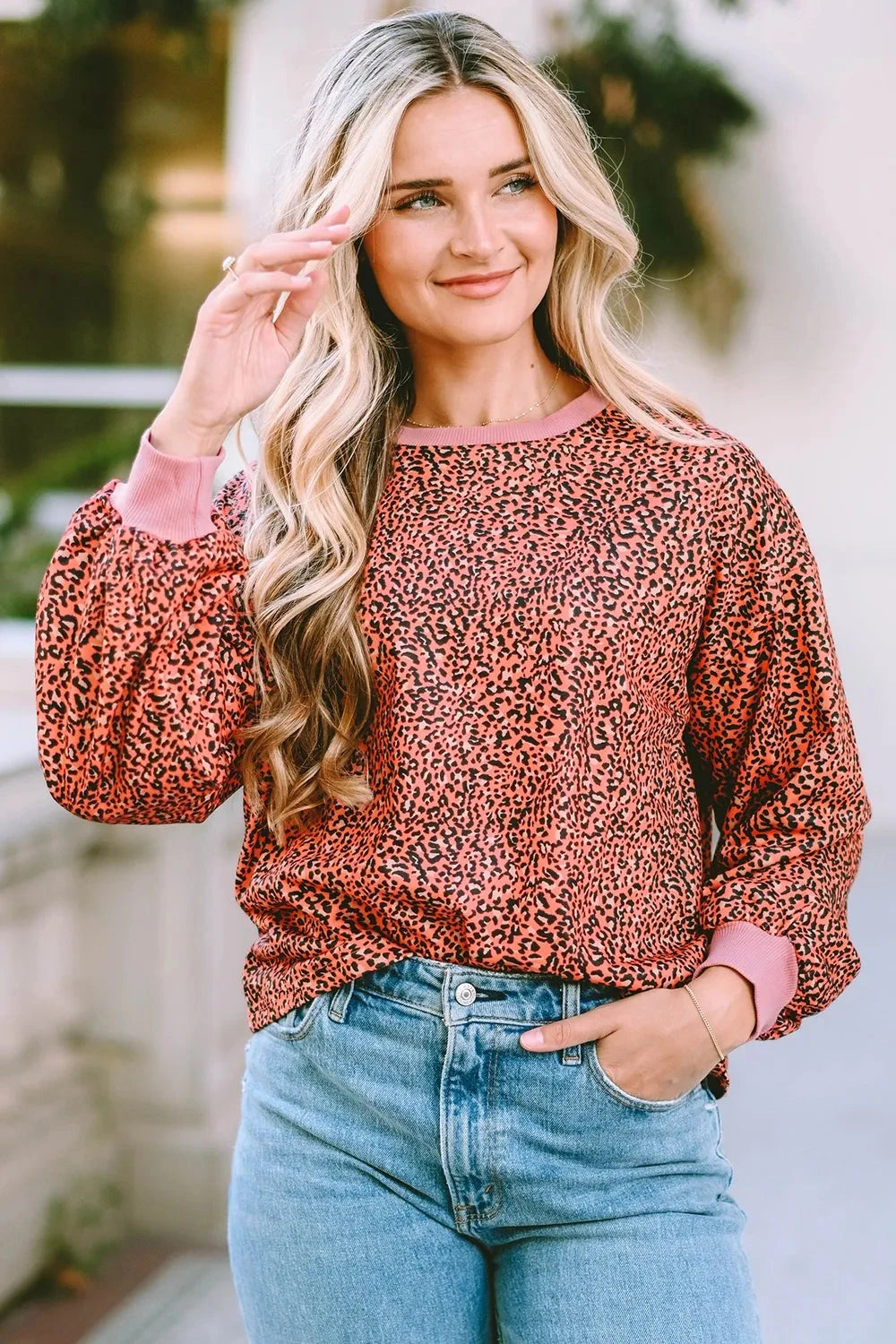 Leopard Round Neck Long Sleeve Sweatshirt Coco’s Tee Boutique