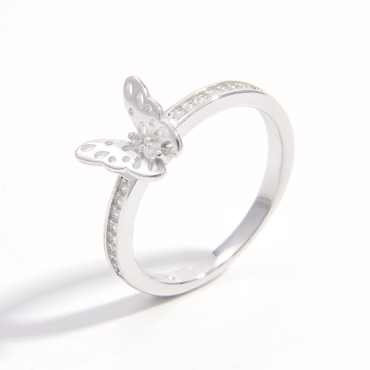 925 Sterling Silver Inlaid Zircon Butterfly Ring.