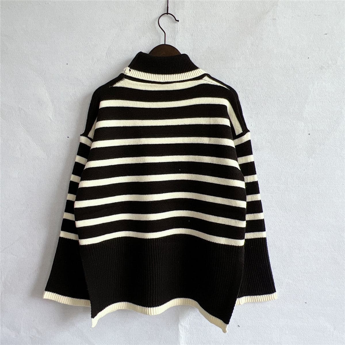 Striped Turtleneck Flare Sleeve Sweater.