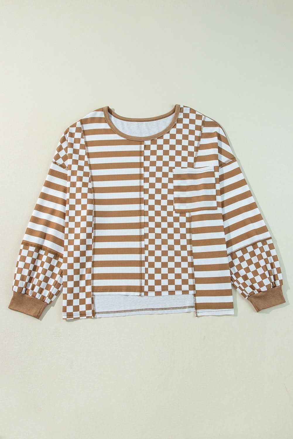 Chic plus size khaki mixed print top - Love Salve 