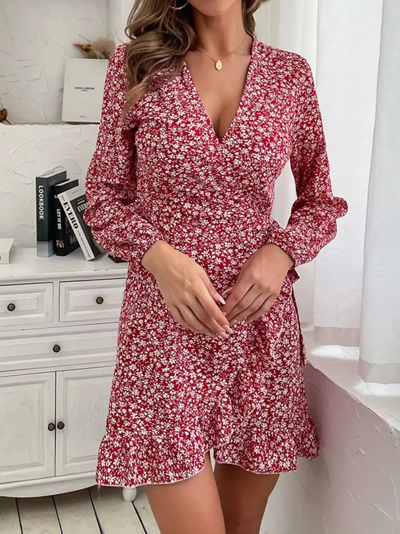 Floral Print Wrap Mini Dress Simply Love