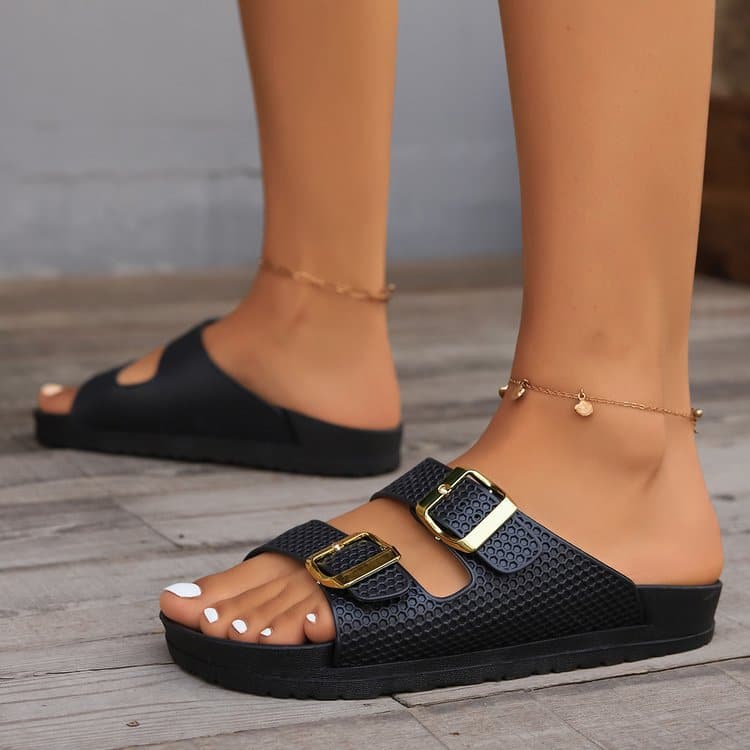 Double Buckle Open Toe Sandals.