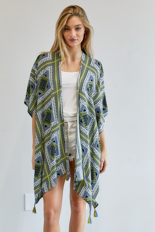 Loose printed kimono - short sleeve