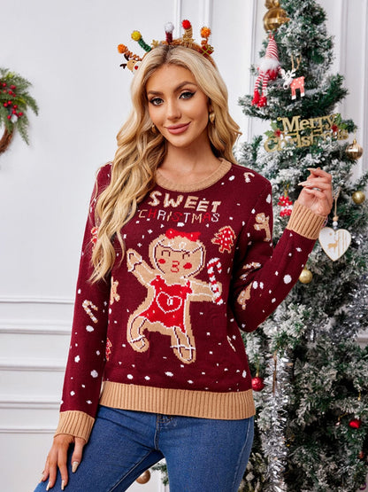 Cozy gingerbread long sleeve sweater with round neck