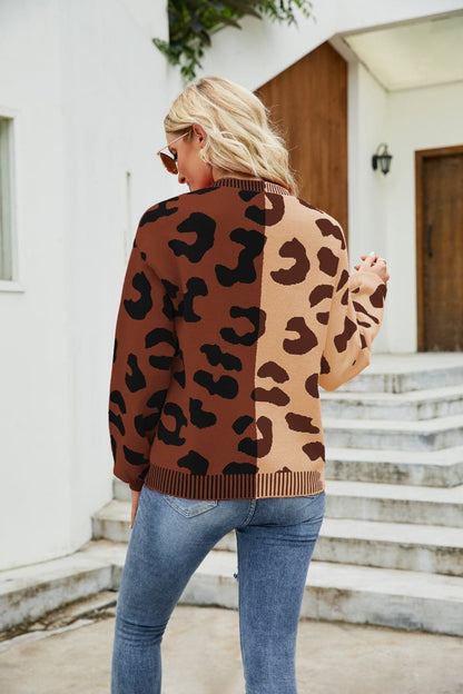 Leopard Button Up Dropped Shoulder Cardigan.