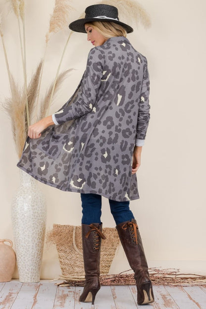 Celeste plus size leopard print open front cardigan