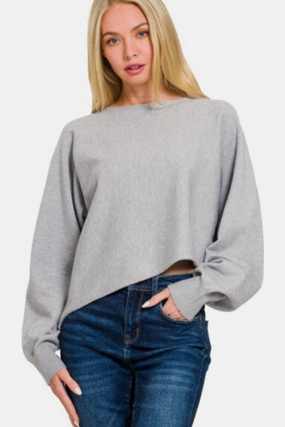 Chic asymmetric hem long sleeve sweater