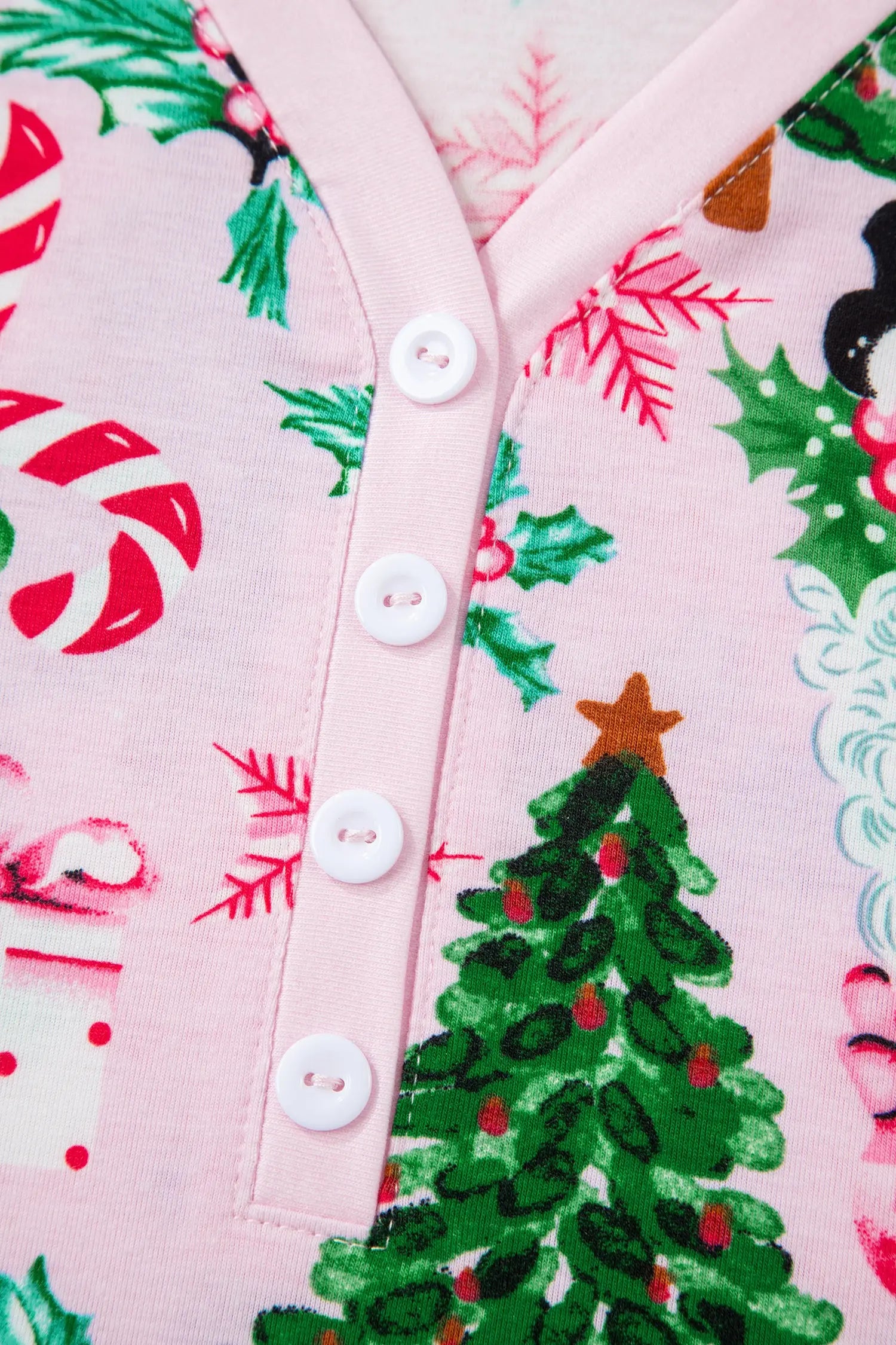 Pink Christmas Pattern Two Piece Lounge Set With Button V Neck Pullover Pants Dear-Lover Dropshipping