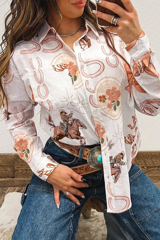 Western Print Long Sleeve Shirt Simply Love