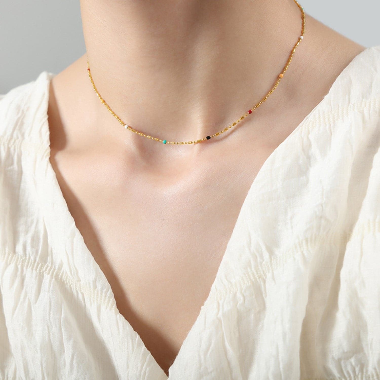 18K Gold-Plated Oil Drip Bead Necklace.