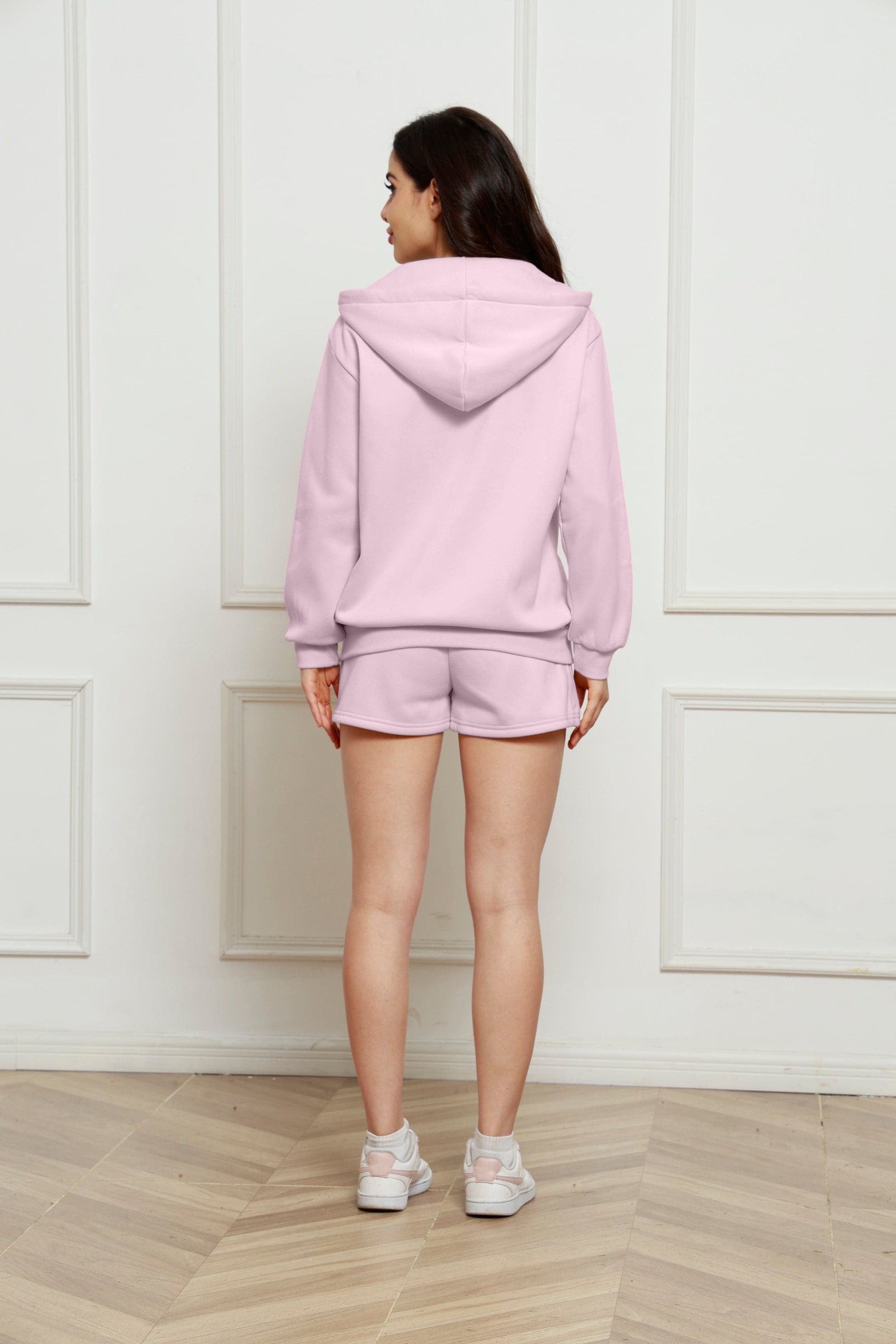 Zip Up Drawstring Hoodie and Shorts Set.