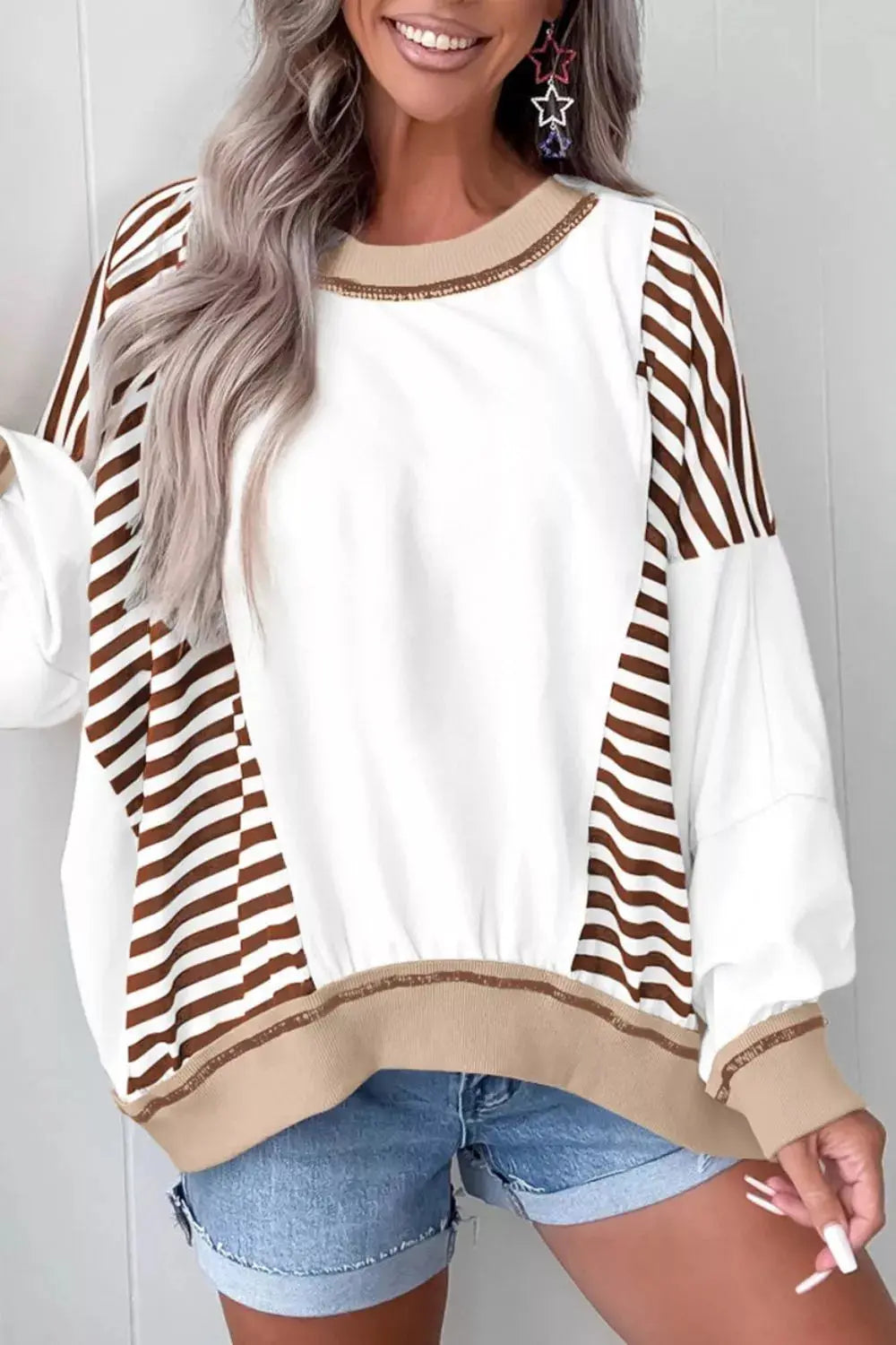 Stripe Colorblock Patchwork Sweatshirt With Contrast Stitching Simply Love
