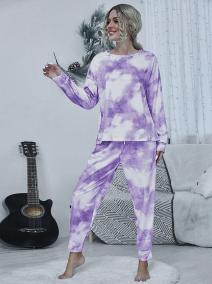 Vibrant Tie-Dye Lounge Set with Round Neck Top and Drawstring Pants