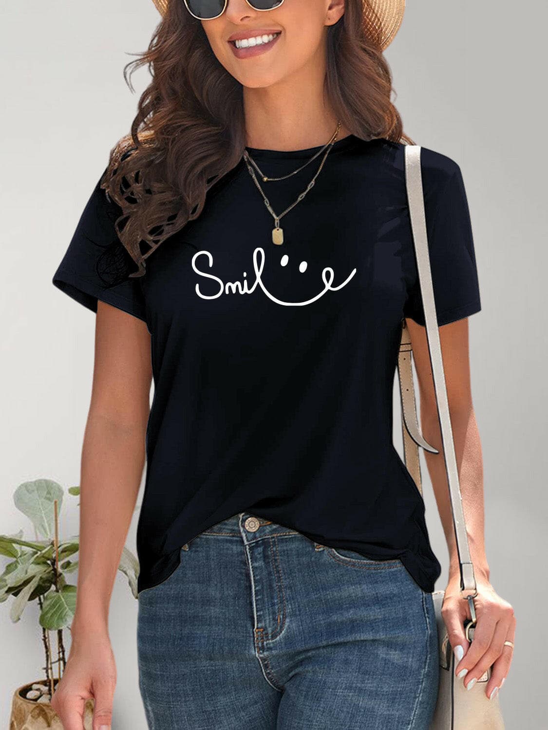 SMILE Round Neck Short Sleeve T-Shirt.