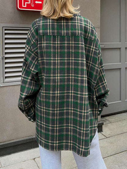 Pocketed Plaid Button Up Shacket.