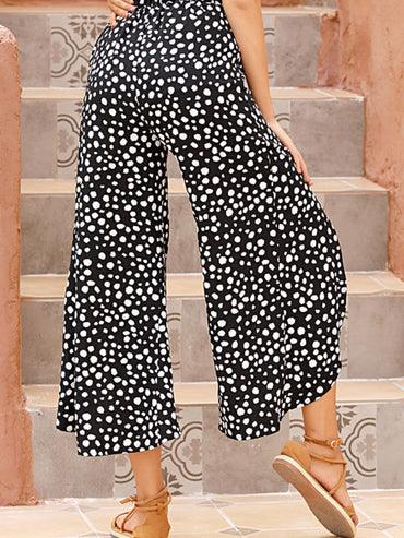 Chic Polka Dot Wide Leg Pants with Slit Detail