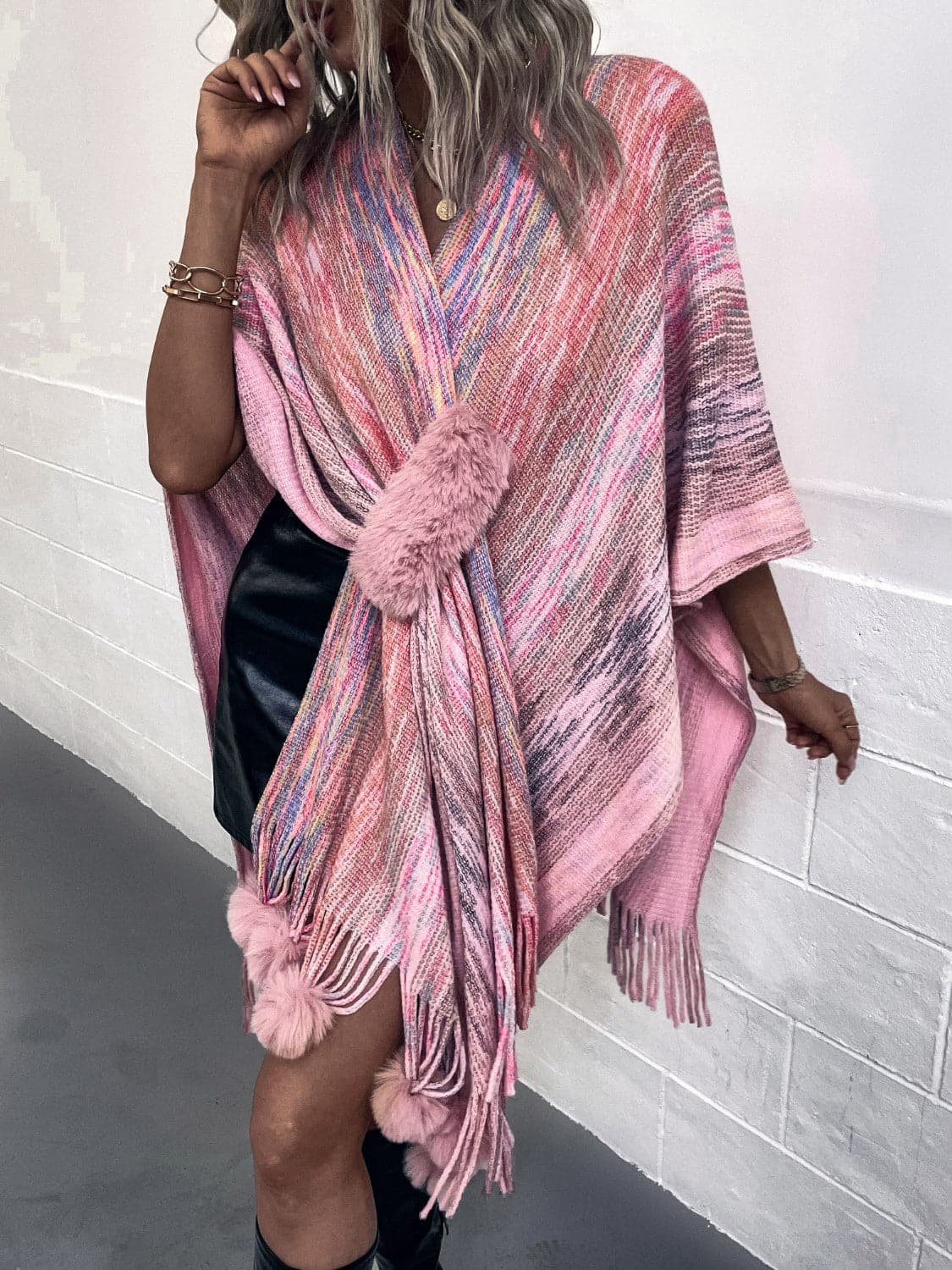 Heathered Fringe Hem Poncho.