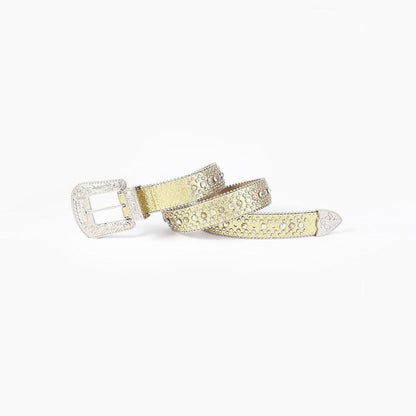 Sparkling rhinestone embellished PU leather belt