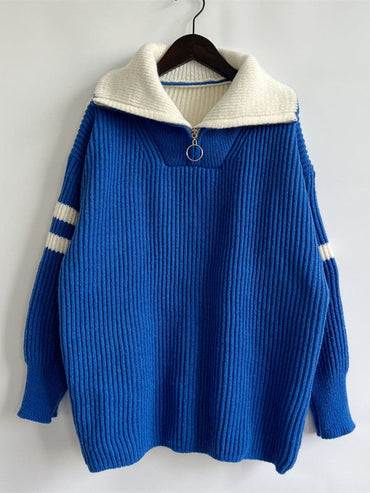 Ribbed Two-Tone Half Zip Sweater.