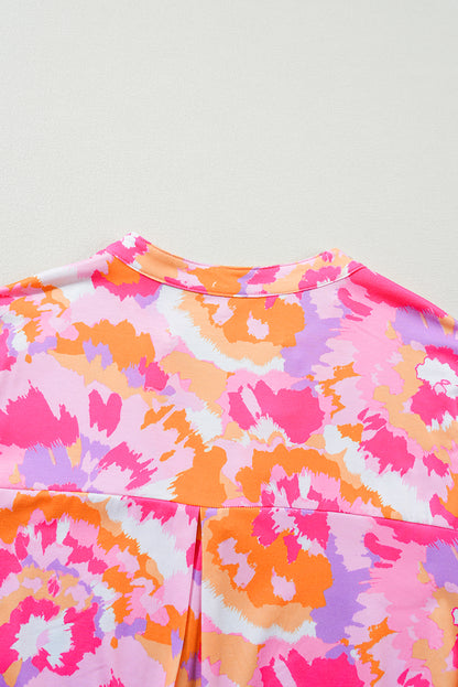 Chic pink floral plus size v neck blouse for effortless style