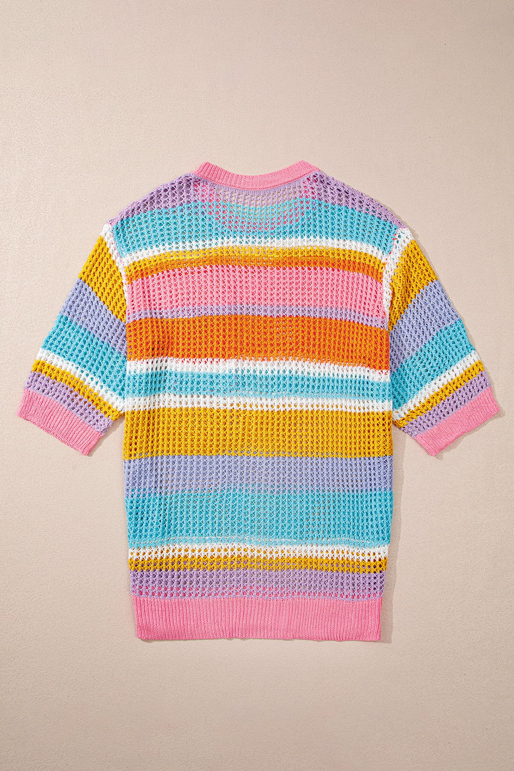 Plus Size Pink Stripe Open Knit Patch Pocket Sweater Dear-Lover Dropshipping