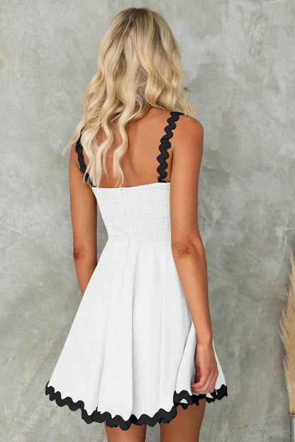 Contrast Trim Square Neck Mini Dress.