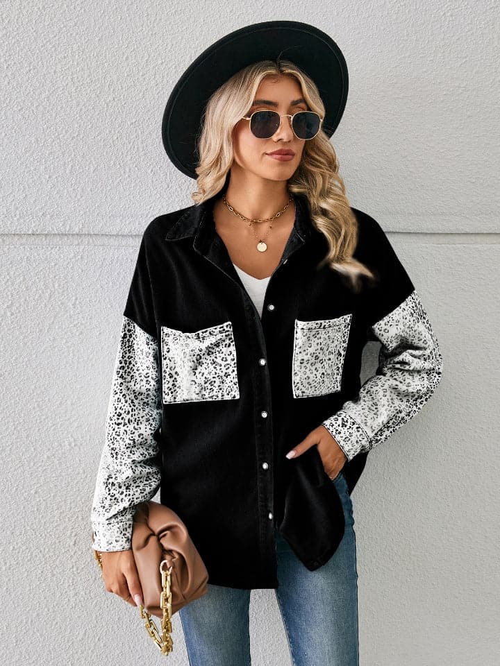 Leopard Button Up Denim Jacket.