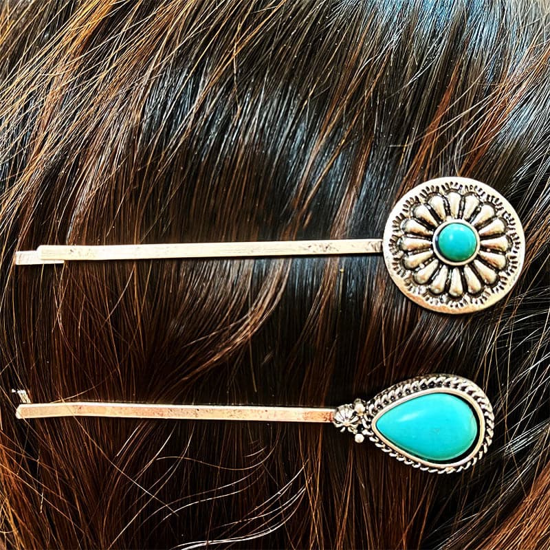 Turquoise Alloy Hairpin.