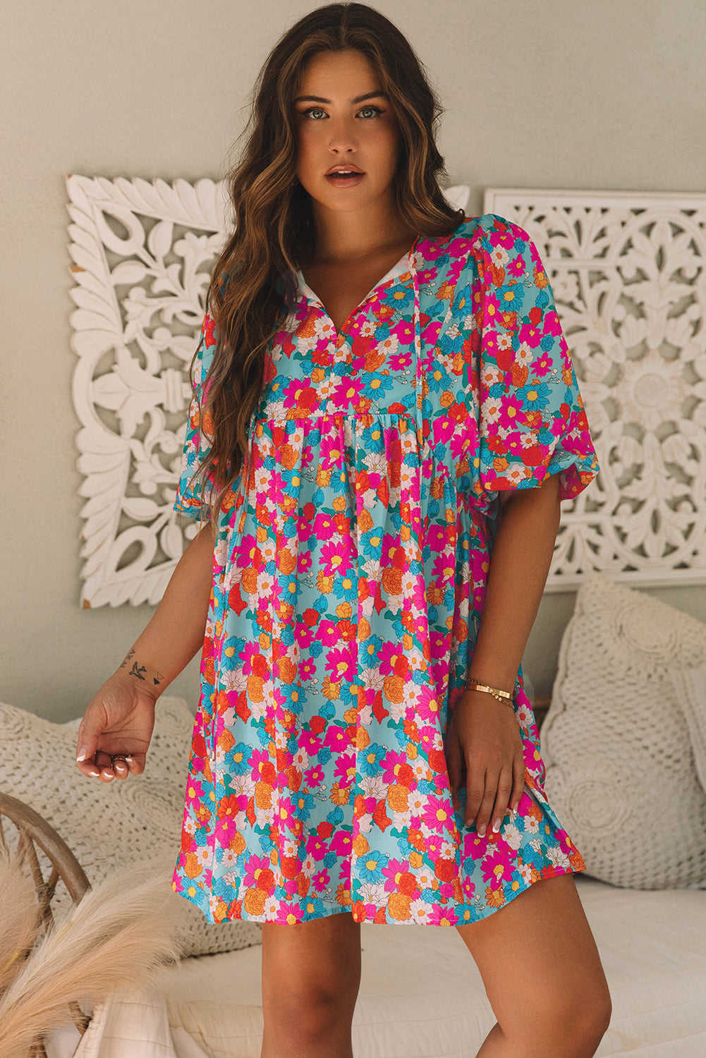Lena Floral Bubble Sleeve Babydoll Dress for Women - Love Salve 