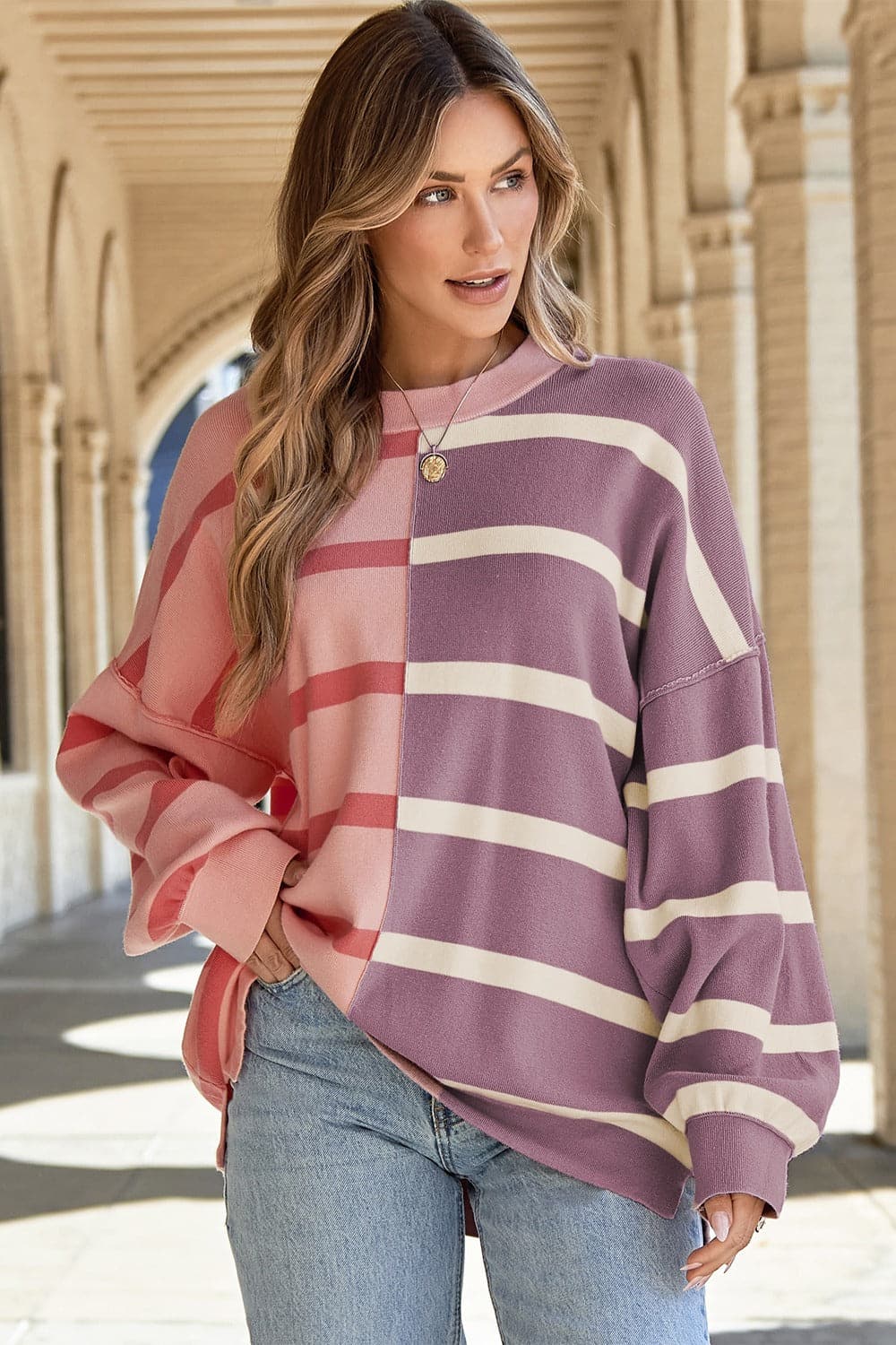 Striped Round Neck Long Sleeve Knit TopFeatures: Slit
Stretch: Slightly stretchy
Material composition: 50% viscose, 28% polyester, 22% polyamide
Care instructions: Machine wash cold. Tumble dry low.
ImporLove Salve Striped Round Neck Long Sleeve Knit TopKnit Tops