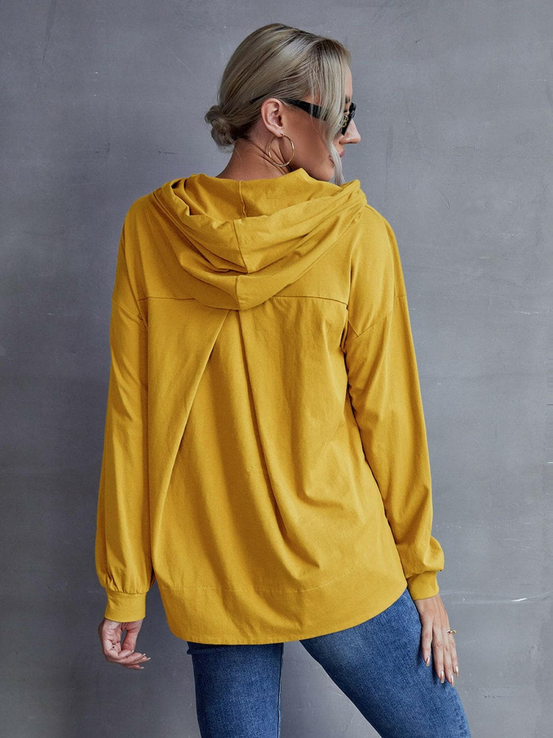 Drawstring Pocketed Dropped Shoulder Hoodie.