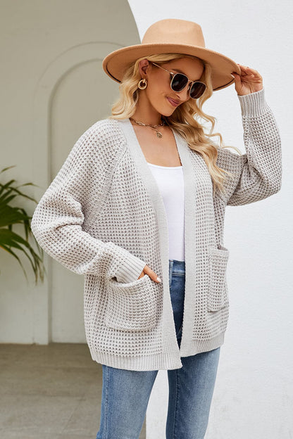 Open Front Long Sleeve Cardigan with Pockets.