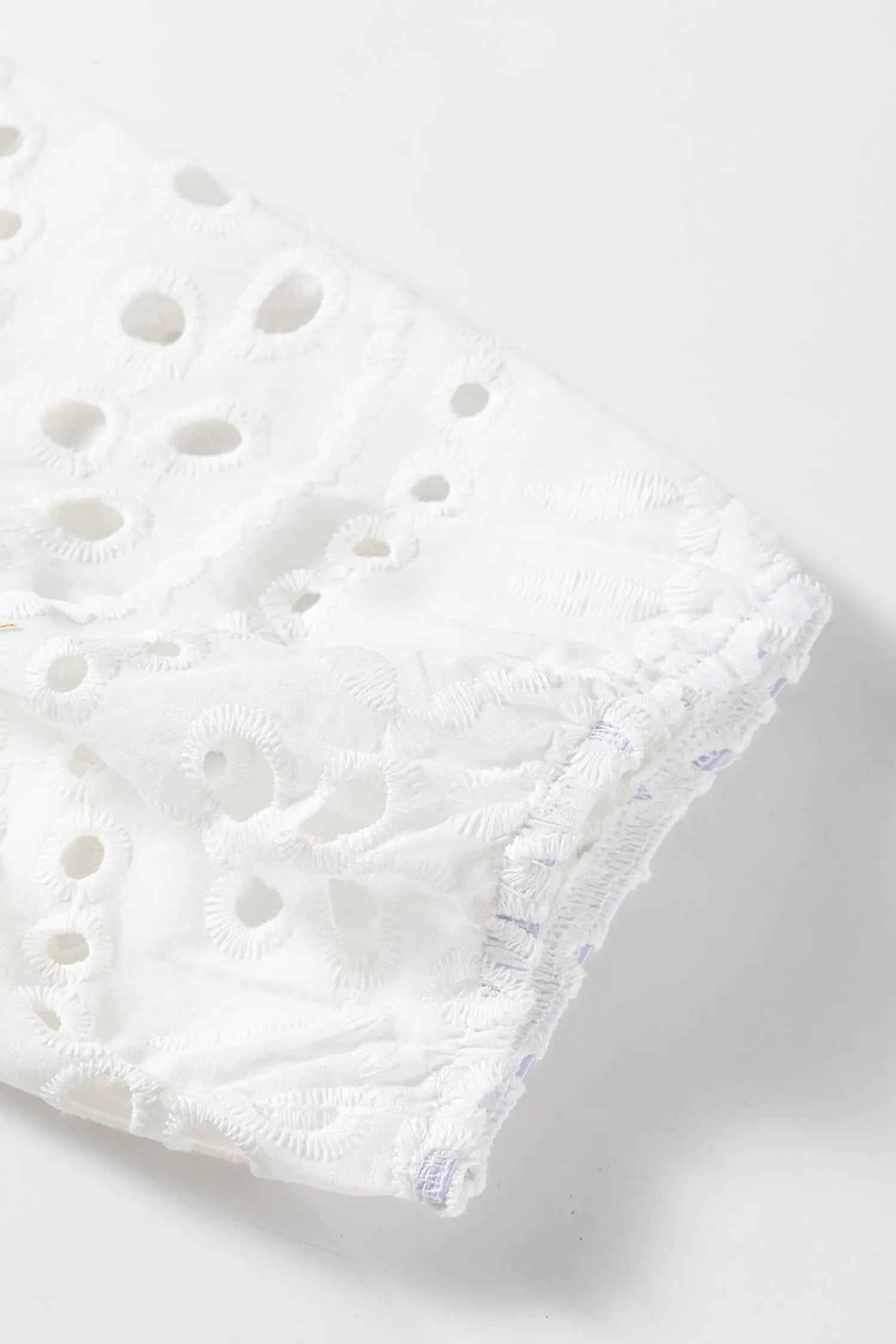 White Eyelet Embroidered Puff Sleeve Cropped Shirt For Women Dear-Lover Dropshipping