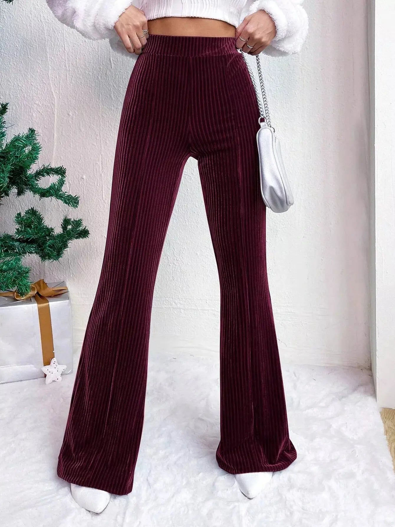 Womens Stretch Corduroy High Waist Wide Leg Flare Pants Simply Love