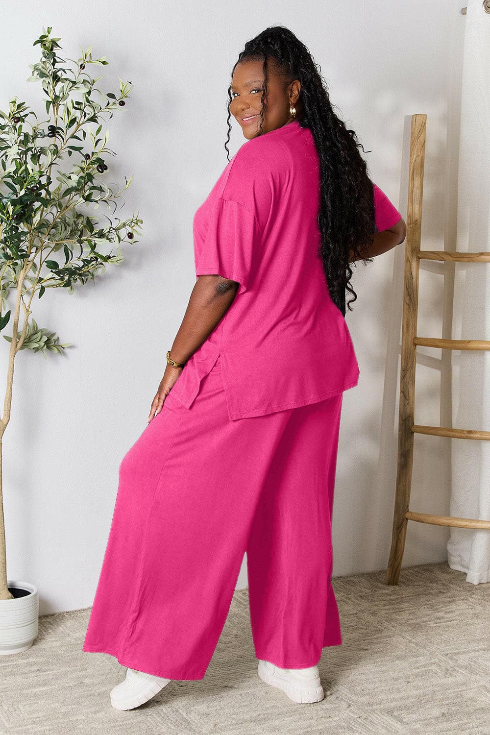 Double Take Full Size Round Neck Slit Top and Pants SetUpgrade Your Style with the Double Take Set
 Step into sophistication with our Double Take Full Size Round Neck Slit Top and Pants Set. This chic and versatile two-pLove Salve Full Size Round Neck Slit Topusa