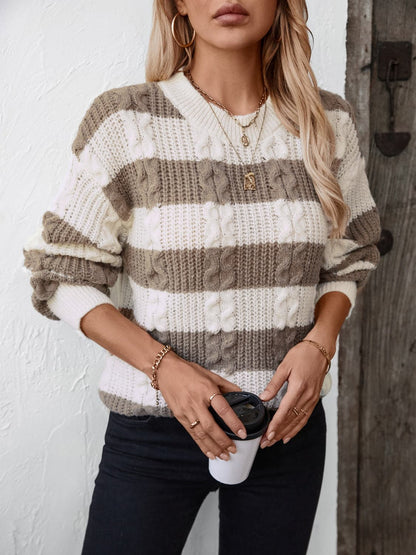 Classic striped long sleeve sweater with round neckline