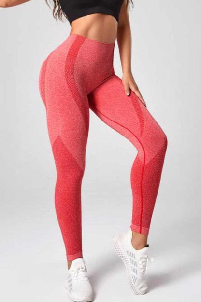 High Waist Active Trousers for Women in red, sporty slim fit, highly stretchy fabric.