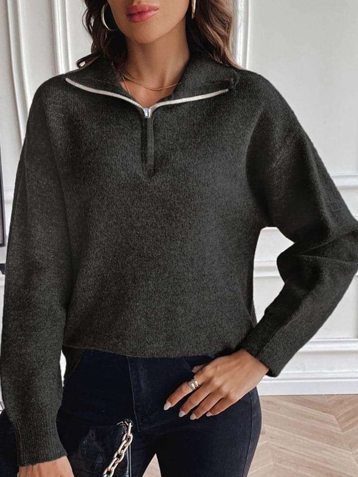 Half Zip Dropped Shoulder Sweater.