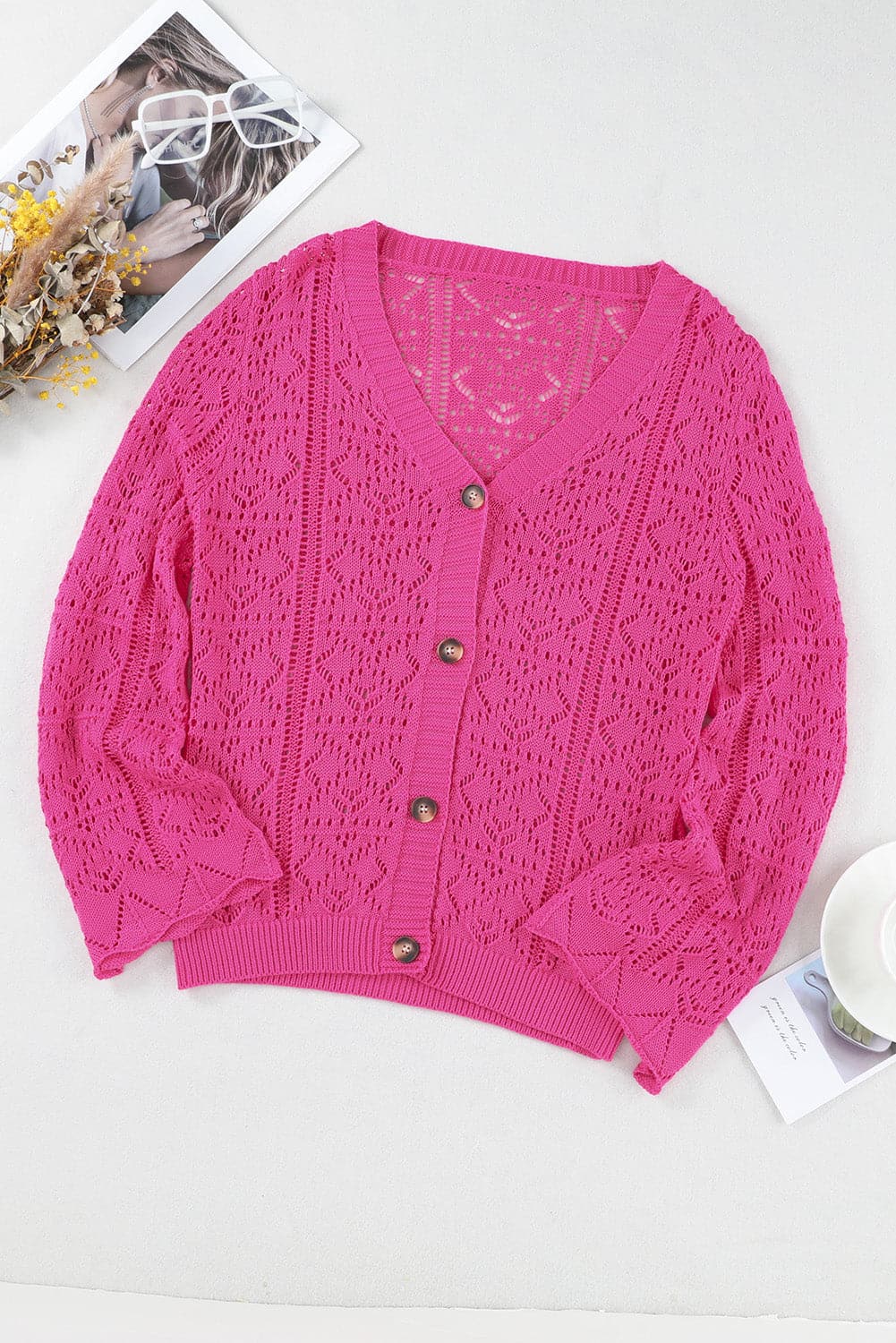 Openwork Button Down Cardigan.